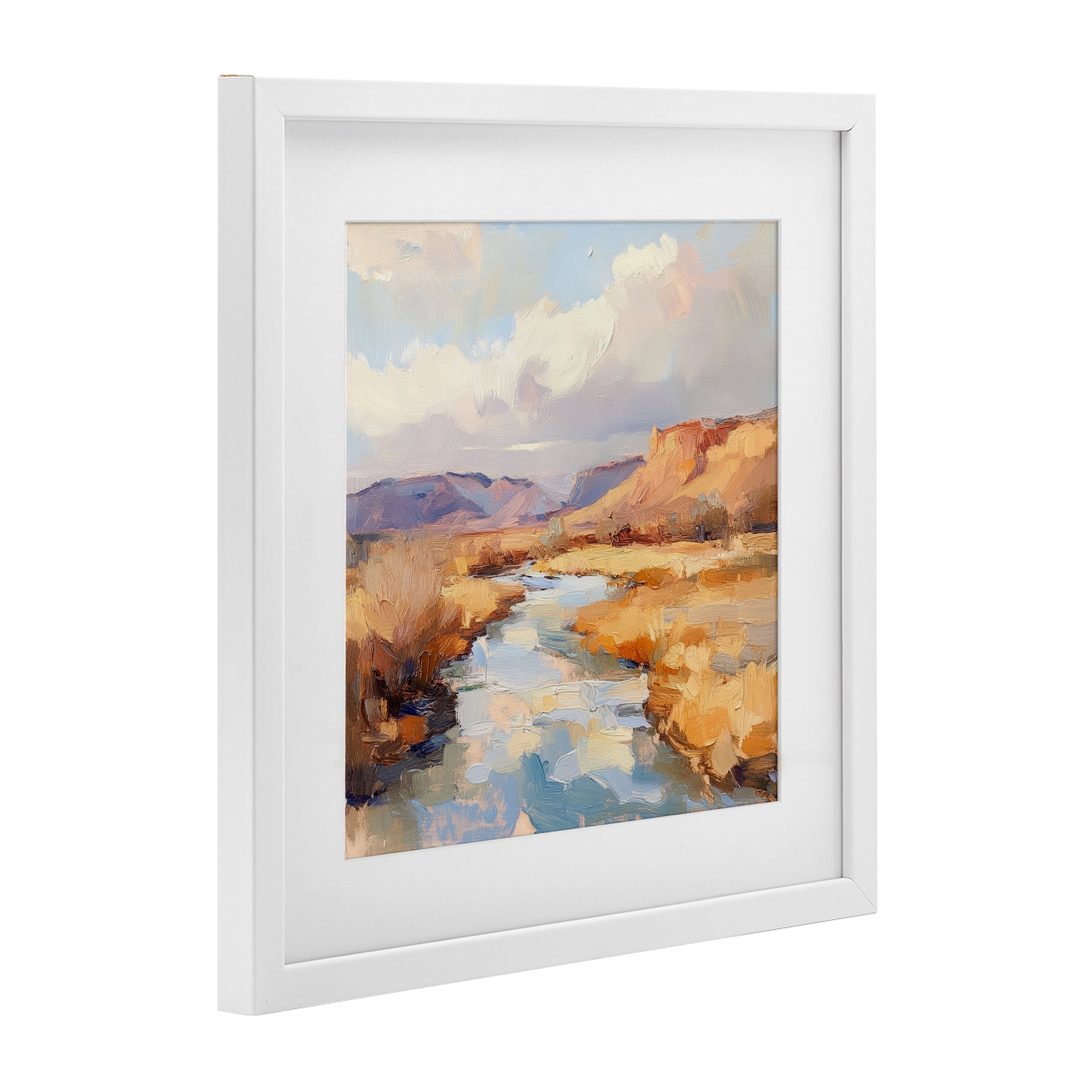 Stupell Industries Plateau River Evening Glow White Framed Print Under Glass, design by Petal Prints Design