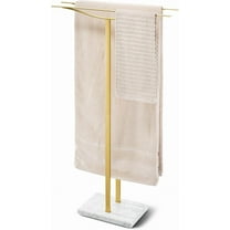 Bathroom Towel Rack Freestanding Floor Stand: Gold 36in 2‑Bar Weighted Marble Base Towel Holder, Rustproof 304 Stainless Steel Drying Rack for Bath&Hand Towels, No‑Drill Slim Organizer, Spa Pool