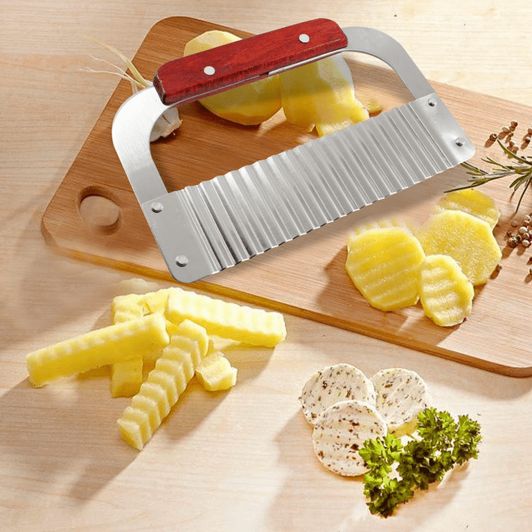 Set Of 2 Potato Slice Knife, Wavy French Fries Cutter With Stainless Steel  Blade And Silver Wood Handle For Vegetable, Fruit And Waffle