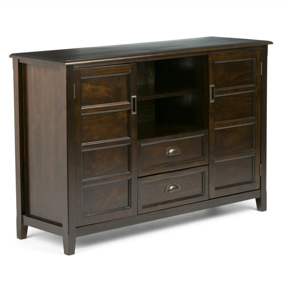 Burlington 54 inch Wide Solid Wood Tall TV Stand in Mahogany Brown For TVs up to 60 inches