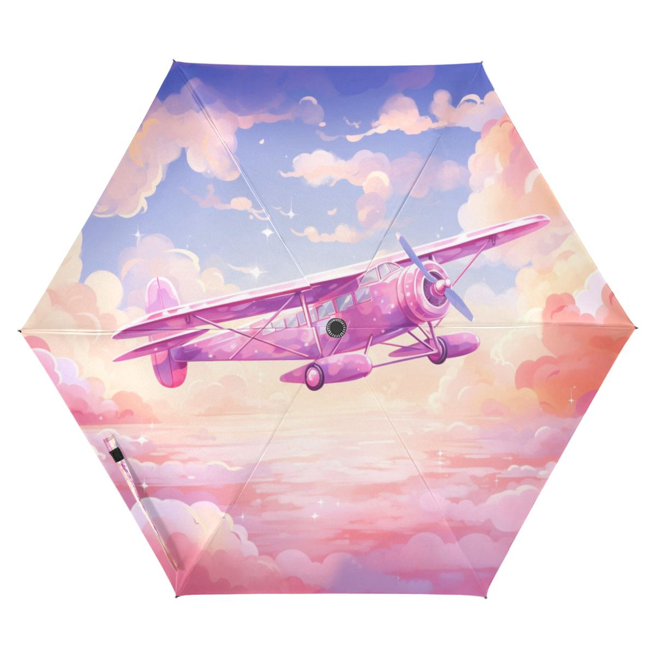 Aircraft Flying in Sky Compact Sun Umbrella Windproof Travel Umbrellas for Rain Strong Portable UV Protection