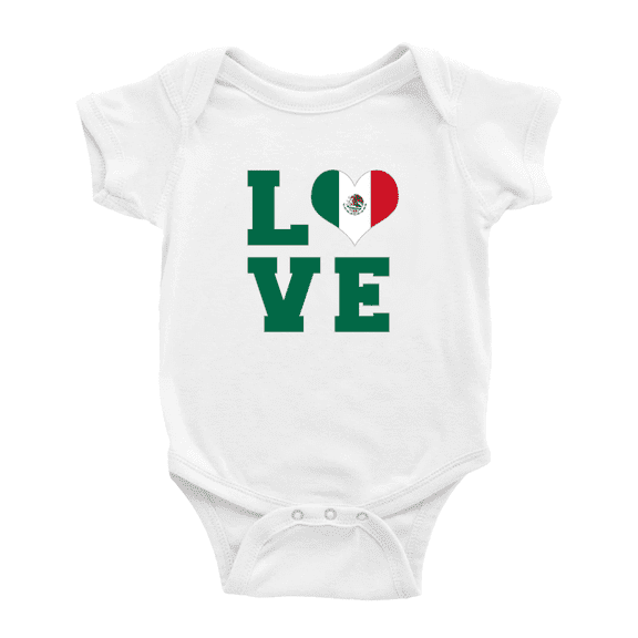 Love Mexico Flag Heart Cute Baby Clothes Unisex (White, 3-6 Months)