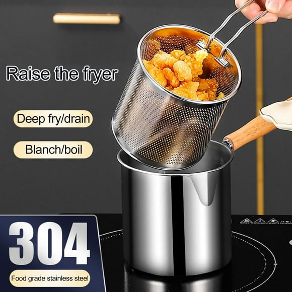TidBay Stainless Steel Deep Fryer Pot with Basket Lid Deep Oil Fryer Pan Multi-Purpose Mini Fryer Pan for Fries Chicken Fish Shrimp Bacon