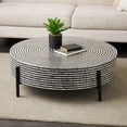 thumbnail image 3 of DecMode 38" x 12" Gray Mother of Pearl Shell Handmade Mosaic Inlay Geometric Coffee Table with Black Metal Legs, 1-Piece, 3 of 14