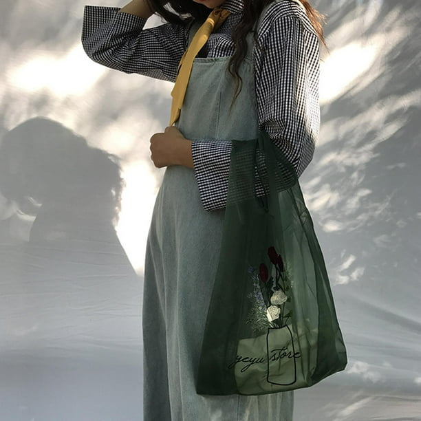 Bolsas de supermercado reutilizables bolsas de reutilizables lavables plegables Extra grandes bolsa reutilizable bolsa de almacenamiento Verde Yinane Bolso bordado Bodega Aurrera en linea