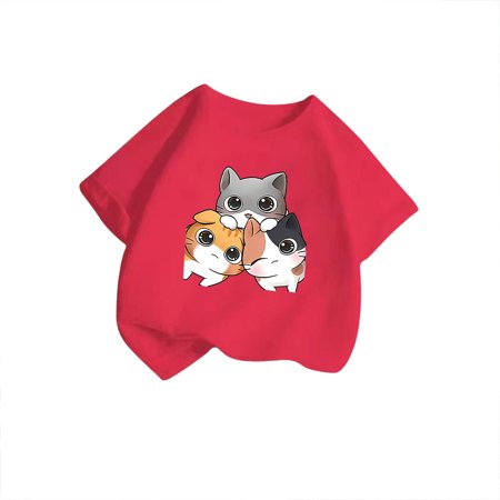 Tfken Toddler Girls T-Shirts Daily Wear Crew Neck Short Sleeve Tee Trendy Cute Print Pink Tops Size 13-14 Years