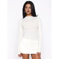thumbnail image 4 of Women's Patchwork Bodycon Sleeve Ruched Bodycon Work Mini Dress White L, 4 of 9