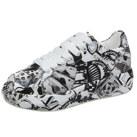 QYZEU Walking Shoes Women Women s Casual Shoes Women s Print Sports Shoes Fashion Lace Up Low Top Platform Sneakers Casual Skate Shoes Womens Slip on Shoes Black 36
