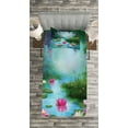 thumbnail image 3 of Ambesonne Nature Quilted Bedspread Set 2 Pcs, Fantasy Pond Water Lily, Twin Size, Aqua Pink Green, 3 of 3