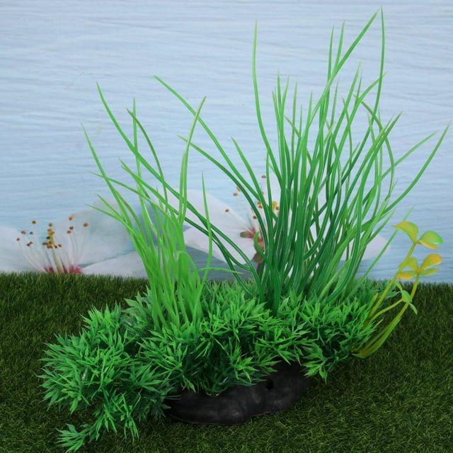 GOOHOCHY Fish Tank Fake Grass Artificial Green Plastic 1Set