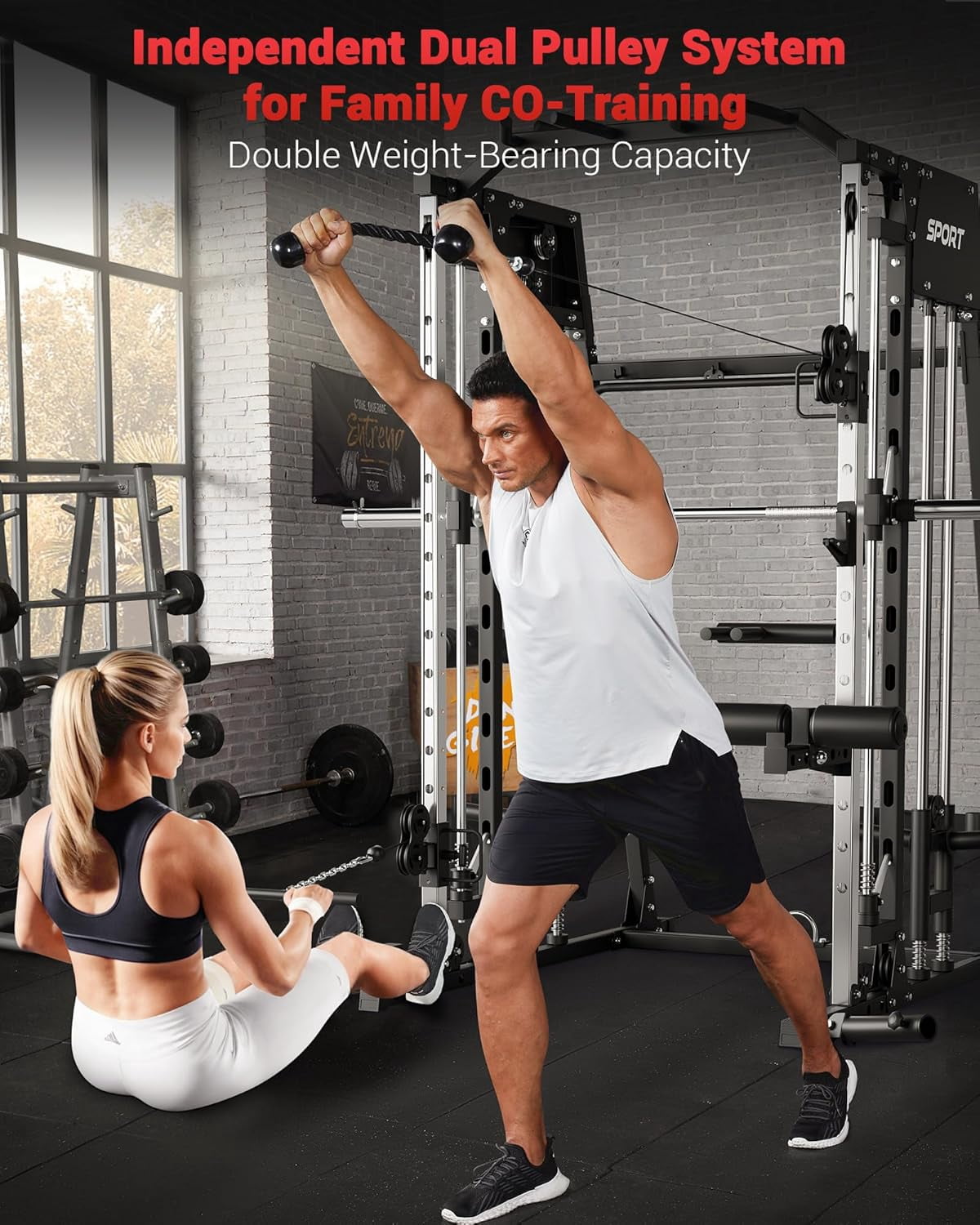 JoanKaren Pro Smith Machine Home Gym,2200 lbs Squat Rack Power Cage Workout Equipmen with Cable Crossover for Full Body Strength Training,Black