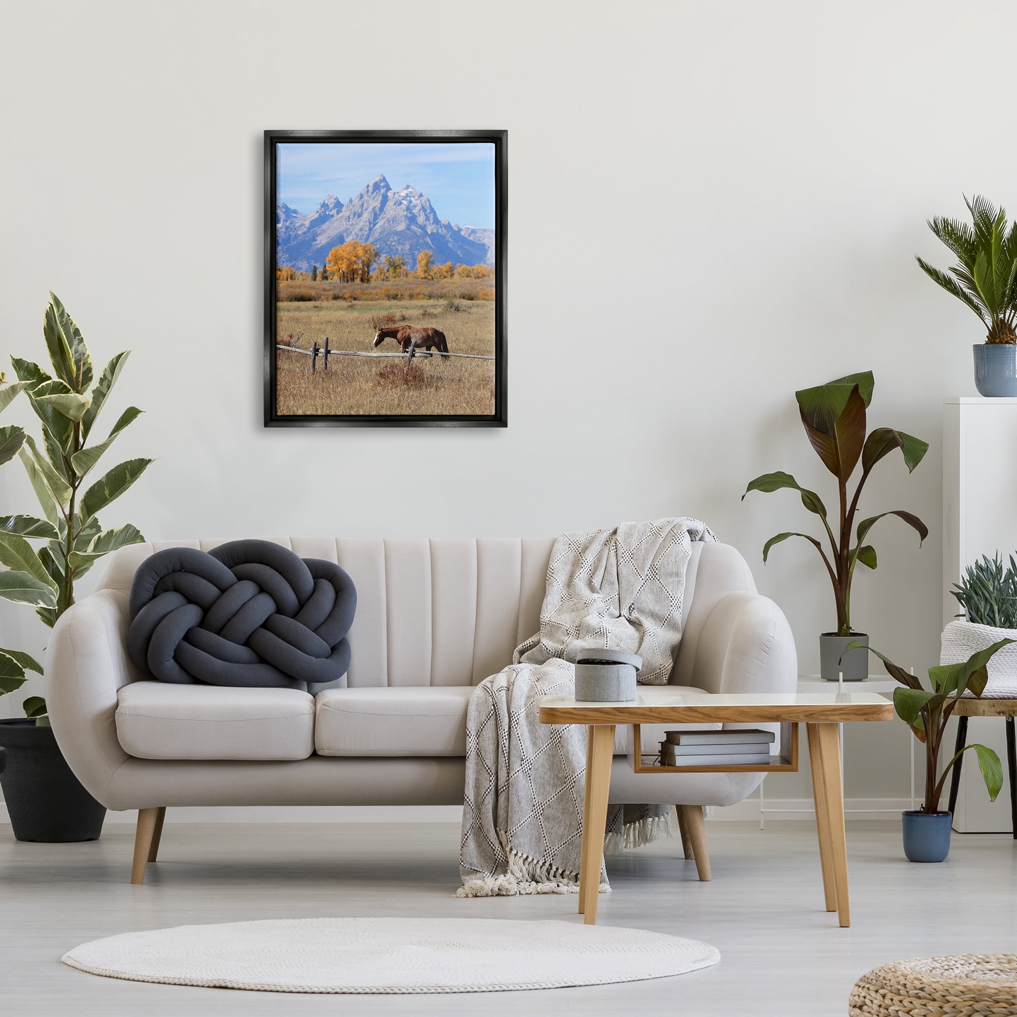 Stupell Industries Mountain Nature Horse Landscape Photography Black Floater Framed Canvas Art Print Wall Art, 25 x 31