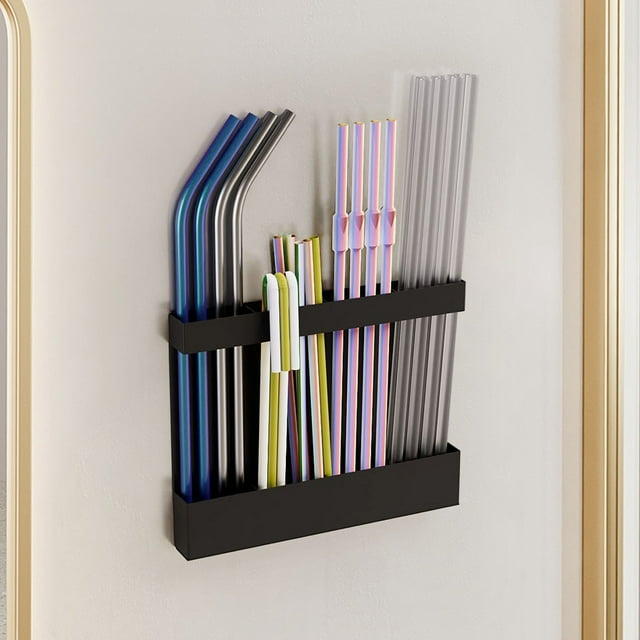 YoGold Organisateur de Paille pour Armoires et Comptoirs - Support de Paille Réutilisable avec Ruban Adhésif Double Face, Distributeur de Rangement de Cuisine Transparent pour Pailles de Gobelet 1pcs B