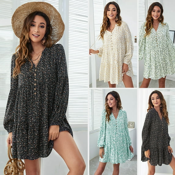 Purcoar Women's Floral Boho Dress Long Sleeve Wrap V Neck Ruffle Belted A-Line Flowy Maxi Dresses