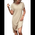 thumbnail image 3 of Vestido Midi de Verano para Mujer, Color Liso, con Abertura, Color Albaricoque XL, 3 of 9