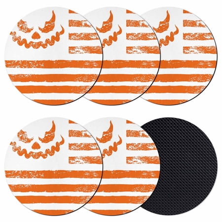 Halloween Coasters Set of 6 Absorbent Coasters for Drinks Country Vintage Orange Horror Grimace Striped Coaster for Desk Coffee Table Protection Home Decor House Warming Gifts 4