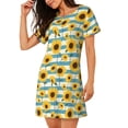 thumbnail image 2 of Fotbe White Blue Striped Sunflower Bata de Dormir para Mujer con Estampado, Camisón de Algodón de Manga Corta, Ropa de Dormir Casual, 2 of 6
