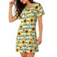 thumbnail image 2 of Fotbe White Blue Striped Sunflower Bata de Dormir para Mujer con Estampado, Camisón de Algodón de Manga Corta, Ropa de Dormir Casual, 2 of 6