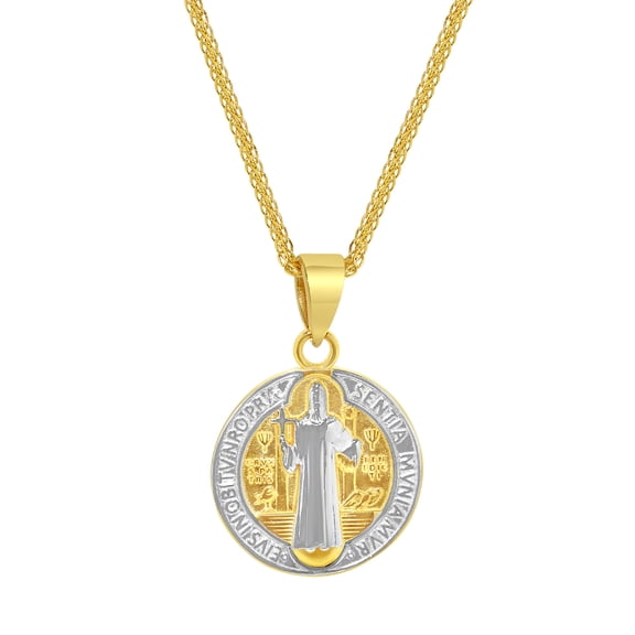Precious Stars 14K Two-Tone Gold Unisex San Benito Medallion Pendant with 16" Chain Necklace