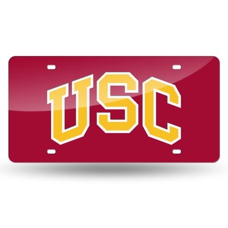 Southern California USC NCAA Trojans Red Mirror Look Acrylic License Plate Laser Tag