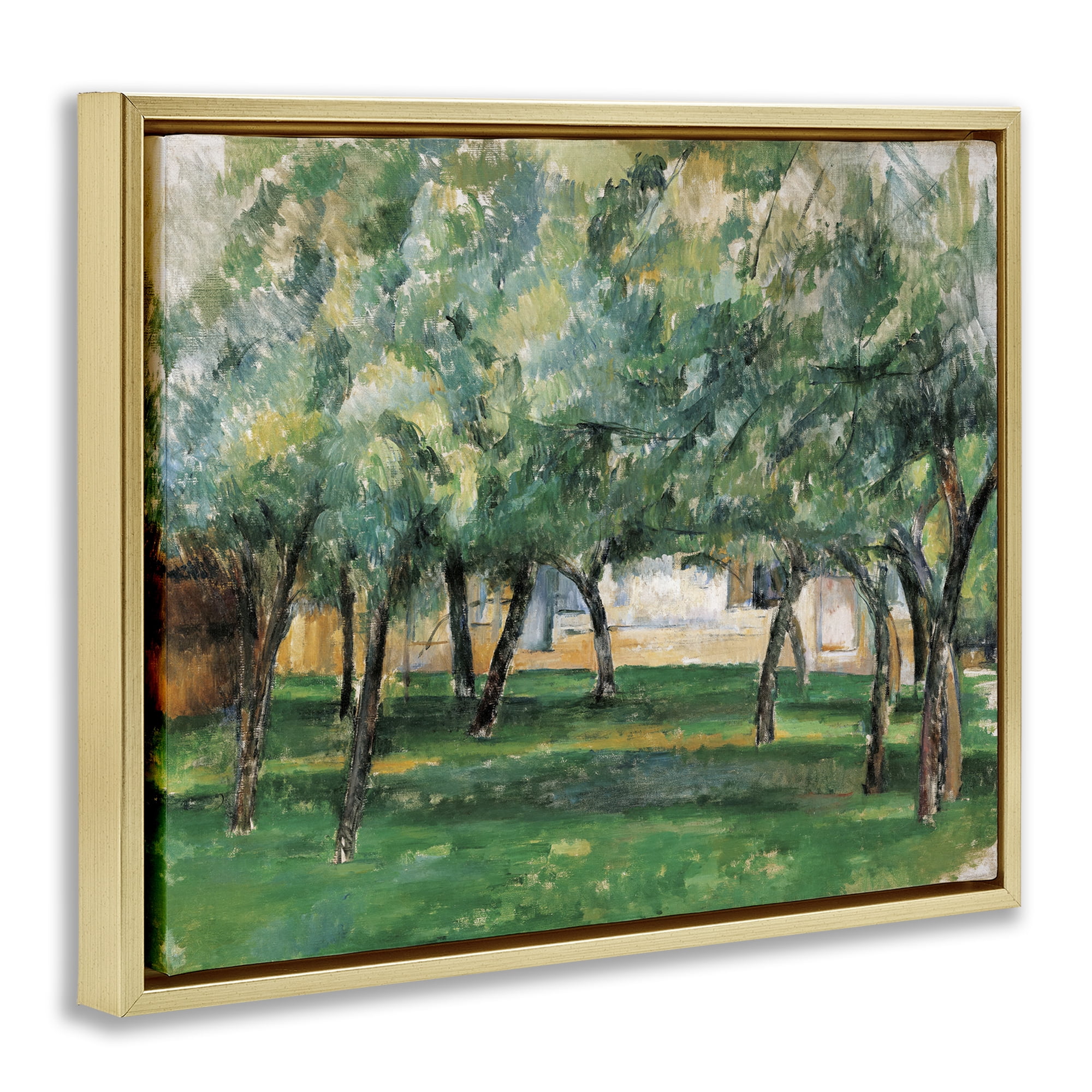 Stupell Industries Classic Cezanne Farm in Normandy Landscape & Nature Painting Gold Floater Framed Canvas Art Print Wall Art, 21 x 17