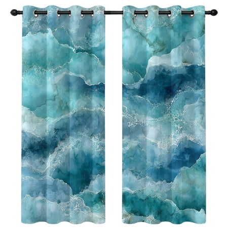 Abstract Ocean Waves Blackout Curtains 84 Inches Long Teal Green Marble Texture Coastal Luxury Decor Thermal Insulated Room Darkening Drapes with Grommets for Living Room 42 W x 84 L 2 Panels