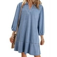 thumbnail image 3 of Denim Dress for Women Summer Casual Babydoll 2026 V Neck 3/4 Puff Sleeve Jean Dresses Light Blue L, 3 of 9