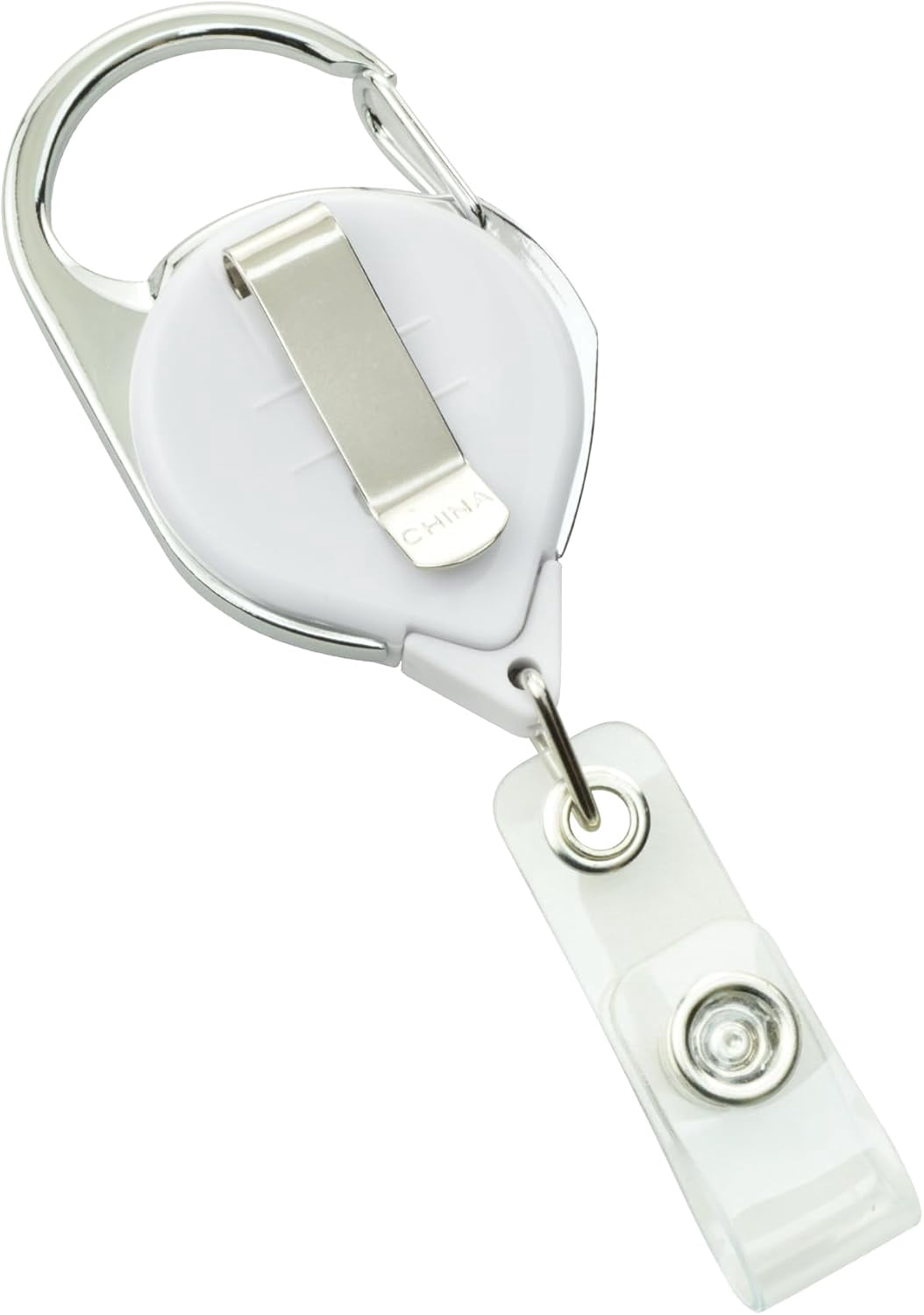 5 Pack - Premium No Twist Badge Reels with Carabiner Clip & Belt Clip and Extra Long Reach - Cute Solid Color Retractable Badge Holder for Nurse, Office Employee by Specialist ID (White)