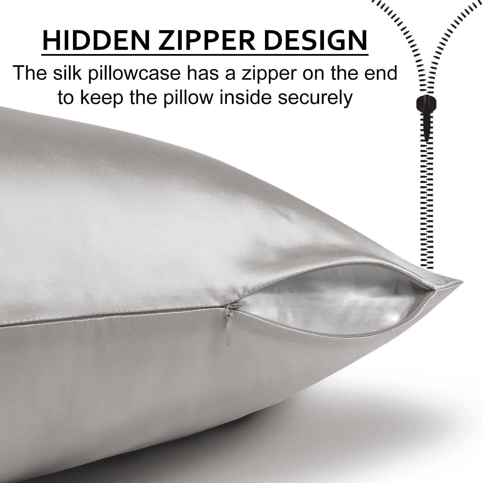 Silk Pillow Cases With Zipper  21momme Mulberry Pillowcase For Hair Skin Soft Smooth Breathable Cool Cover Beauty Sleep Gift Box(standard 20"x26" Apricot Gray)