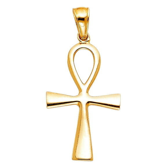 14k Yellow Gold Ankh Religious Faith Cross Pendant Necklace 18x28mm Pendant for Women - 1.4 Grams