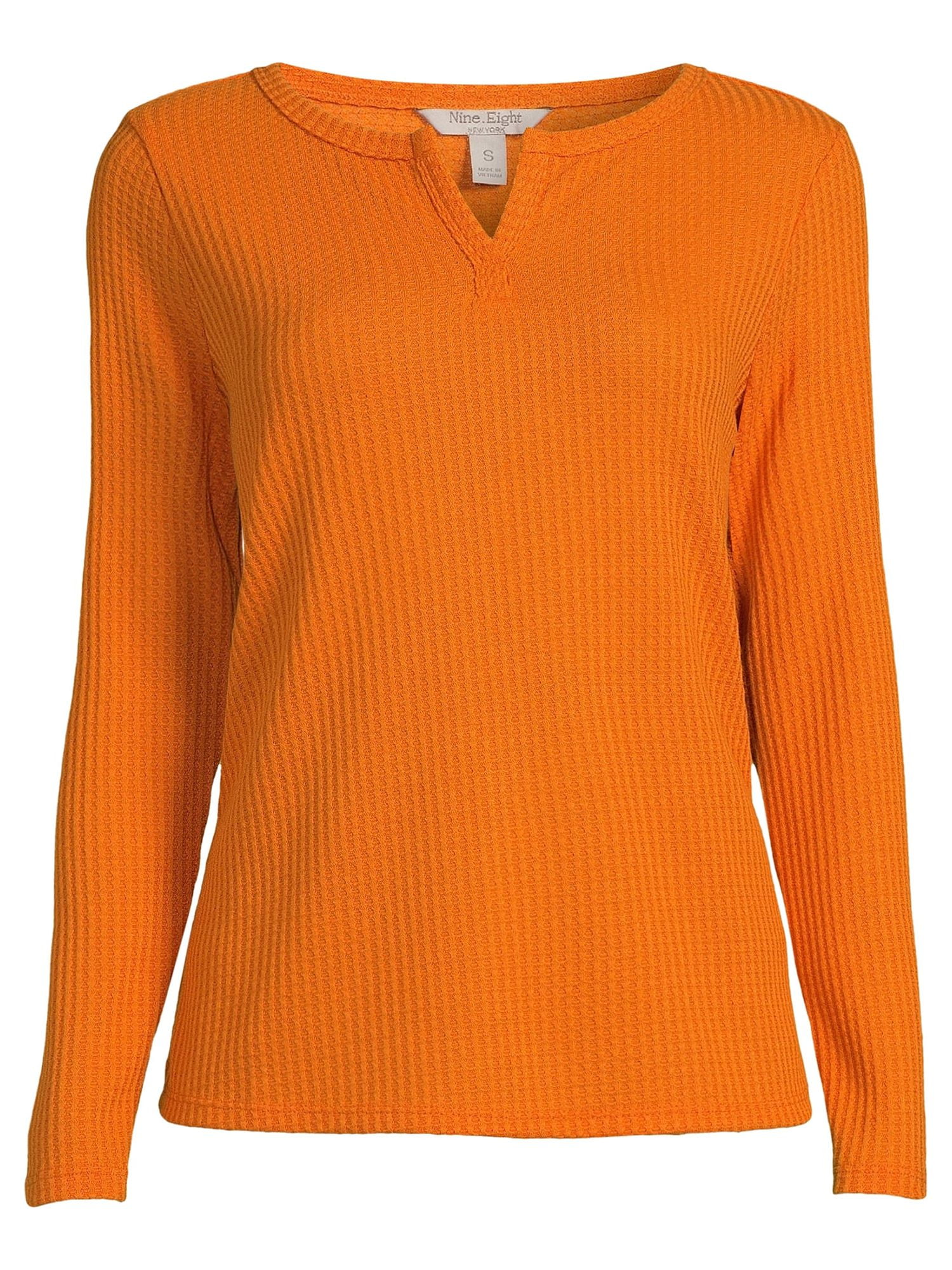 Nine.Eight Women's Waffle Knit Henley with Long Sleeves