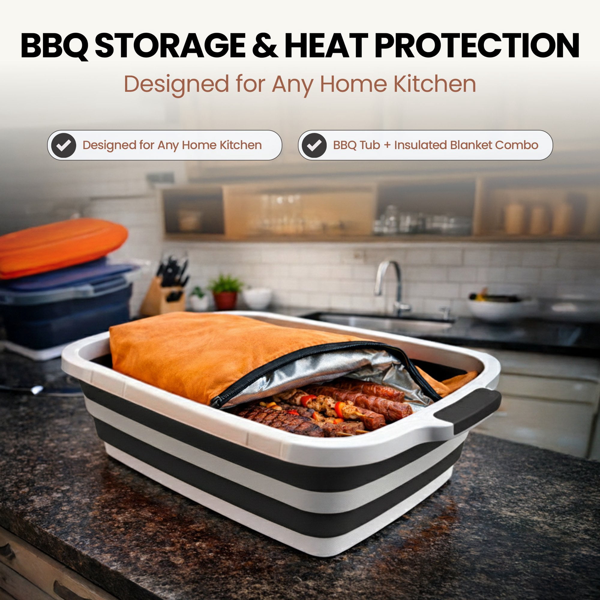 Havenity BBQ Prep Tub 16L - Multifunctional Collapsible Camping Cutting Board with Upgraded Locking lid, Meat Storage Container for Meal Prep, XL with BBQ Blanket