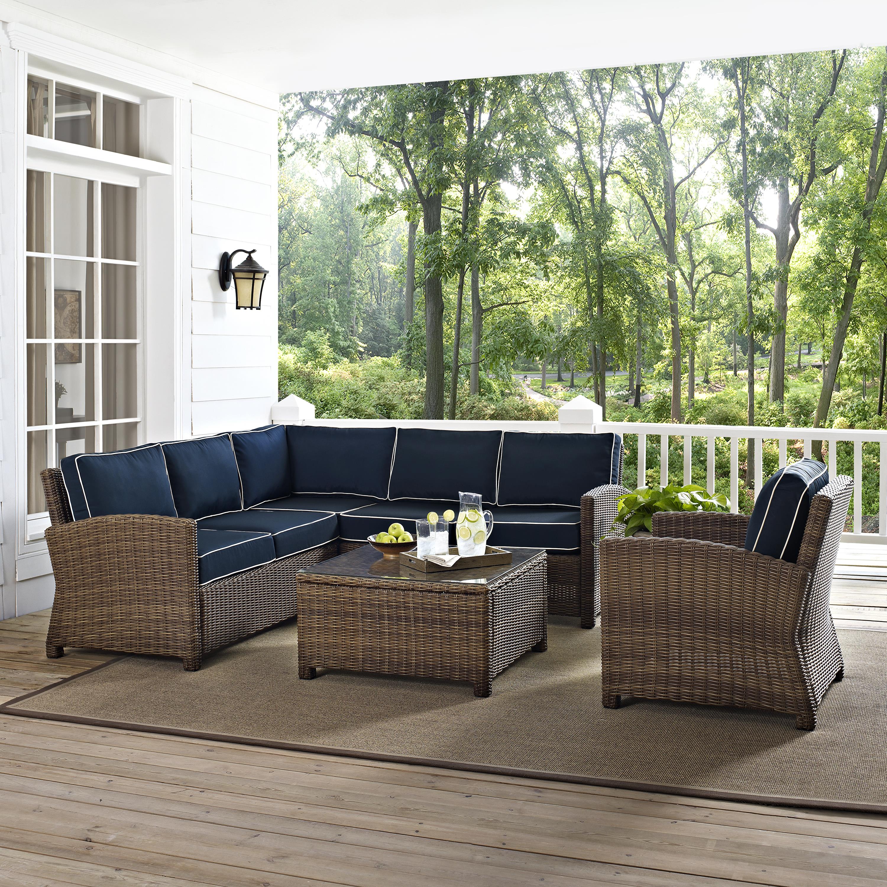 Crosley Furniture Bradenton 5 Pc Fabric Patio Sectional Set in Brown and Navy - image 2 of 10