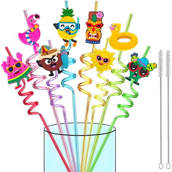 24 Reusable Hawaiian Drinking Straws for Summer Beach Pool Party Decoration | Plastic Drink Straw,Silly Crazy Straws for Tropical Luau Theme Birthday Party Supplies,Coast,Jersey Shore Party Favors
