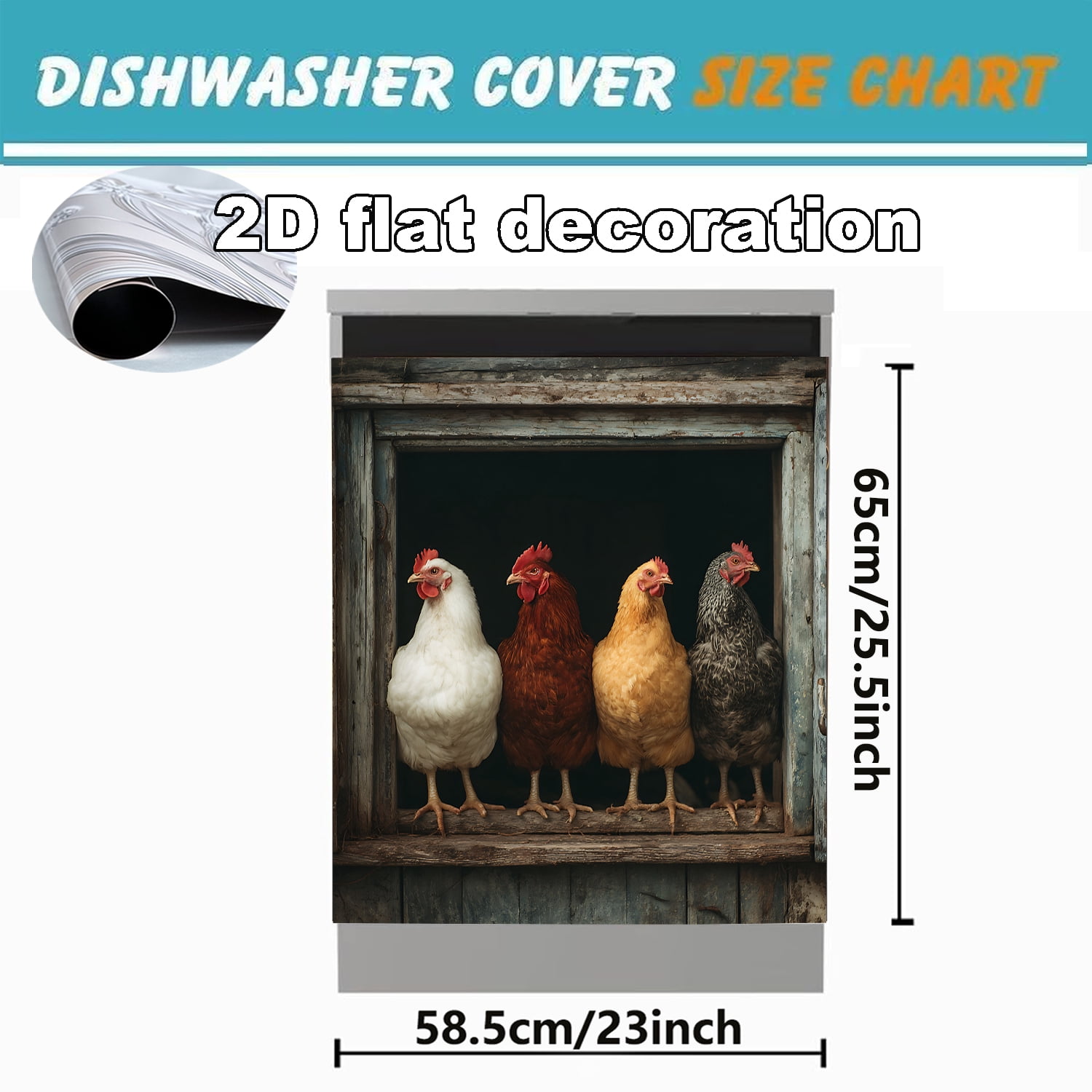 1Pc Retro Four Chick Magnetic Dishwasher & Refrigerator Decal - Easy Stick, Oil-Proof & Stain-Resistant Kitchen Decor, 23x25.6 Inches