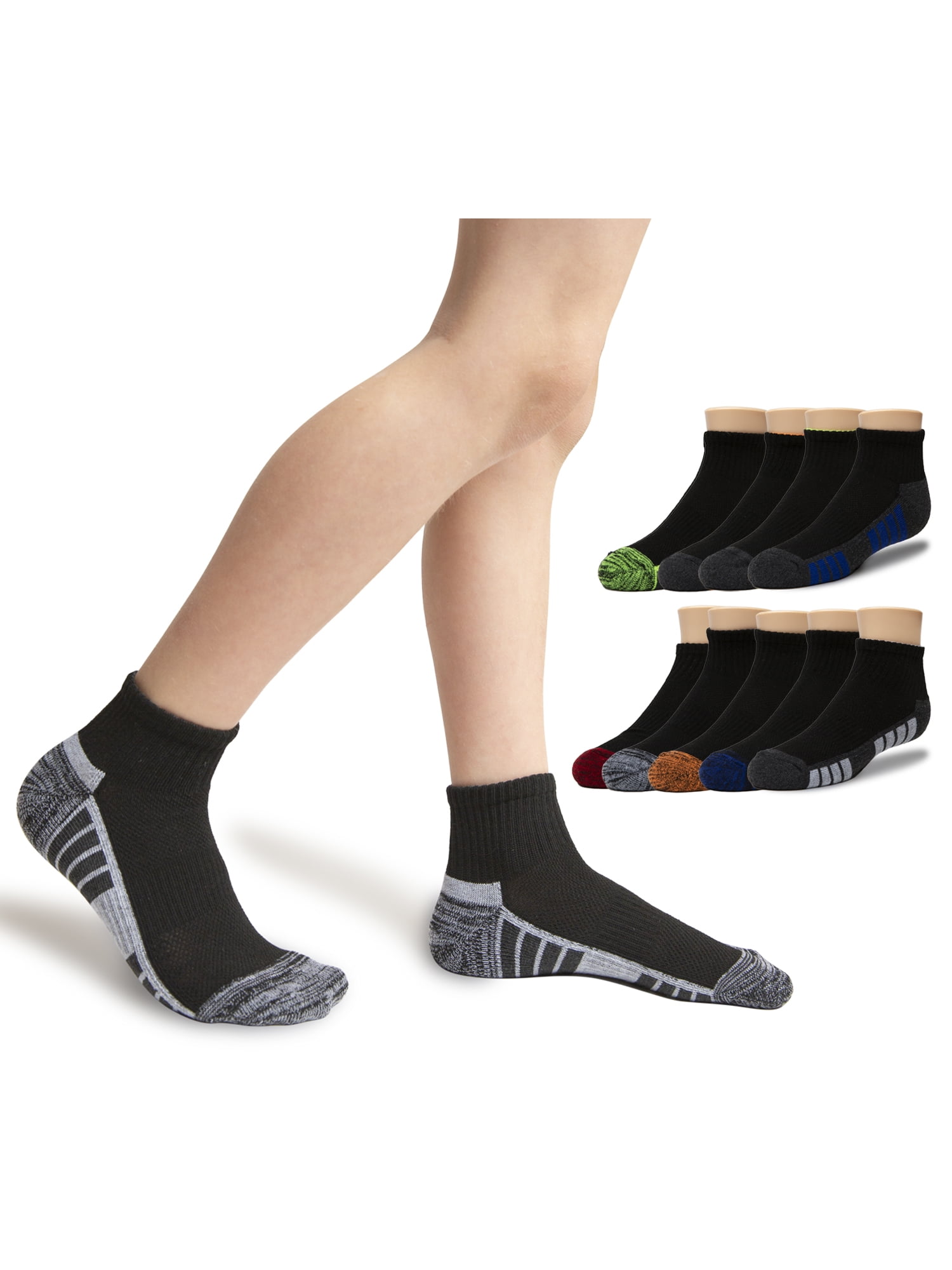 Athletic Works Boys Cushioned Ankle Socks, 10-Pack S (4-8.5) - L (3-9)