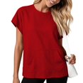thumbnail image 5 of GZWYHT Linen Tops for Women Short Sleeve Kangaroo Pocket T-Shirt Crewneck Sweatshirts Lightweight Casual Athletic Work Tee Red L, 5 of 7