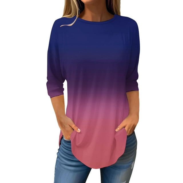 Birdeem Womens Fashion 3/4 Sleeve Round Neck Loose Tops Blouse