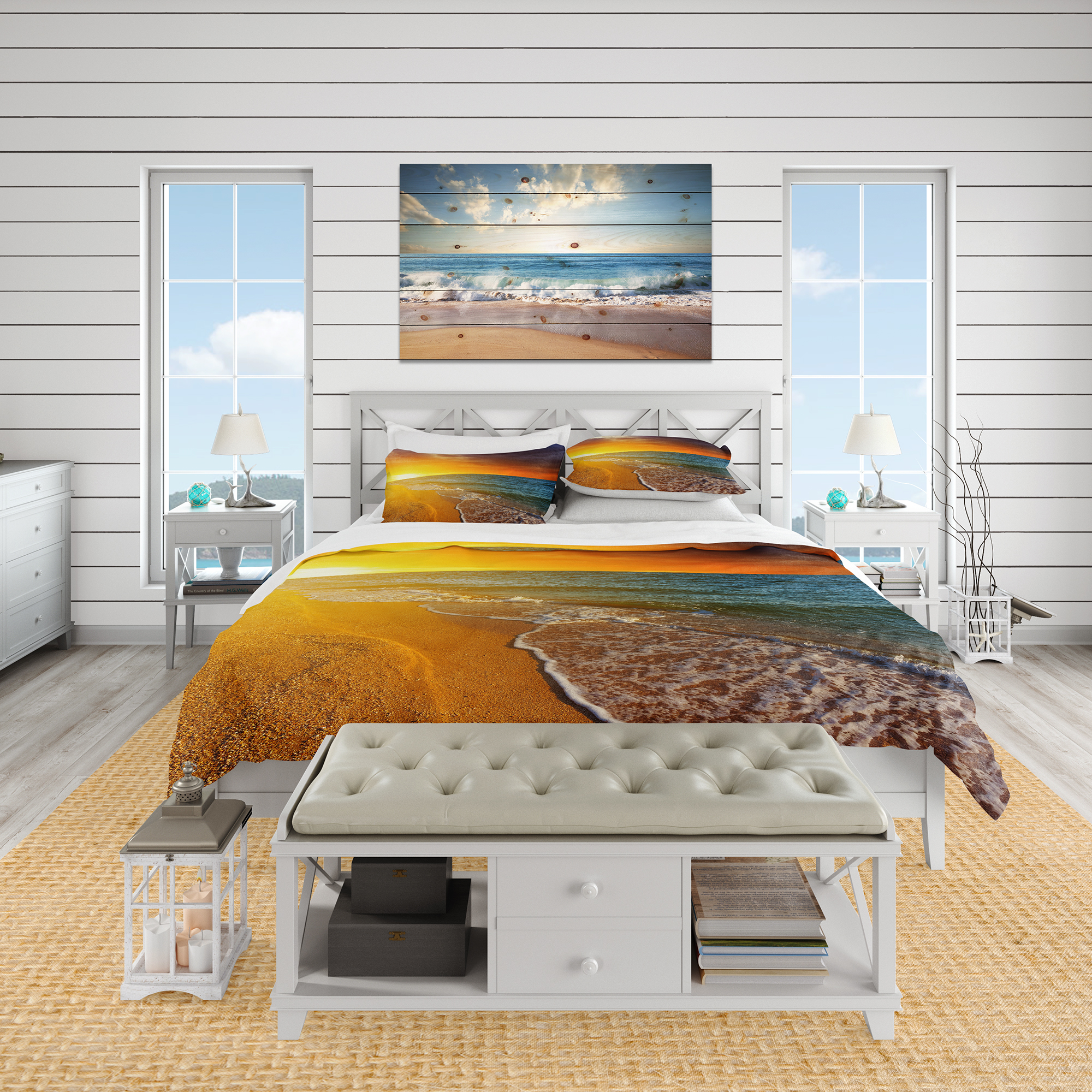 Designart 'Fantastic Yellow Sky in Blue Beach' Coastal Duvet Cover Set