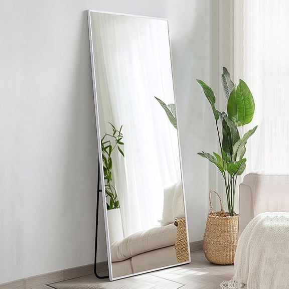 Full Length Floor Mirror 56"L x 18"W with Aluminum Frame in White