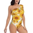 thumbnail image 3 of Sikiie White Marble Pattern Sunflower Print Women One Piece Swimsuits Tummy Control One Shoulder Bathing Suits Ruffle Swimwear, From S to XXL-Medium, 3 of 6