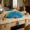 thumbnail image 7 of Yhmxh Vintage Feather Handheld Fan, 16.54" Folding Lace Fan with Tassel, Vintage Retro Fans, Elegant Fluffy Feather Fan for Wedding, Party, Photo Shoot, Multiple Colors Available, 7 of 7
