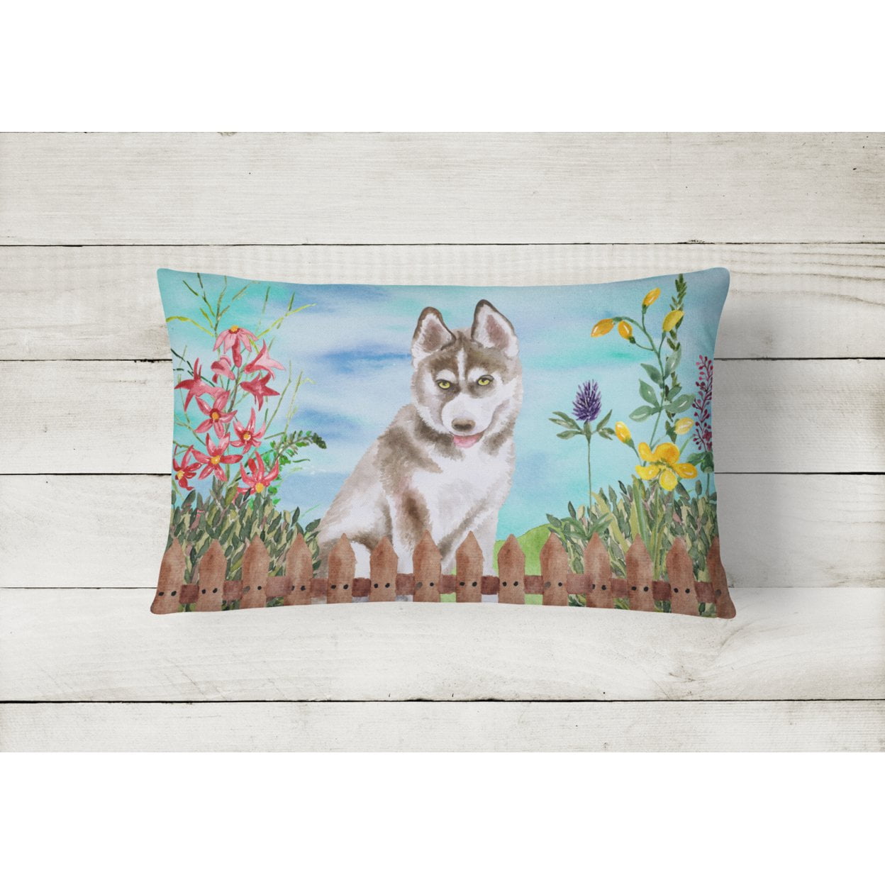 Siberian Husky Grey Spring Canvas Fabric Decorative Pillow