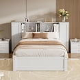 thumbnail image 2 of Twin Size Bed Frame, Wooden Platform Bed Frame with Storage Headboard and Lockers, Slats Support for Livingroom, White, 2 of 6
