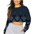 thumbnail image 2 of Black and Friday Discounted Items under $5 GaThRRgYP Plus Size Tunic Tops for Women Clothes,Fashion Women's Casual Printed Round Neck Long Sleeve T-shirt Blouse Hoodless Sweatshirt Tops Navy S, 2 of 5