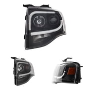 AKKON - For Ford Expedition Black Bezel Latest LED Daylight Tube Design Projector Headlights Front Lamps Pair