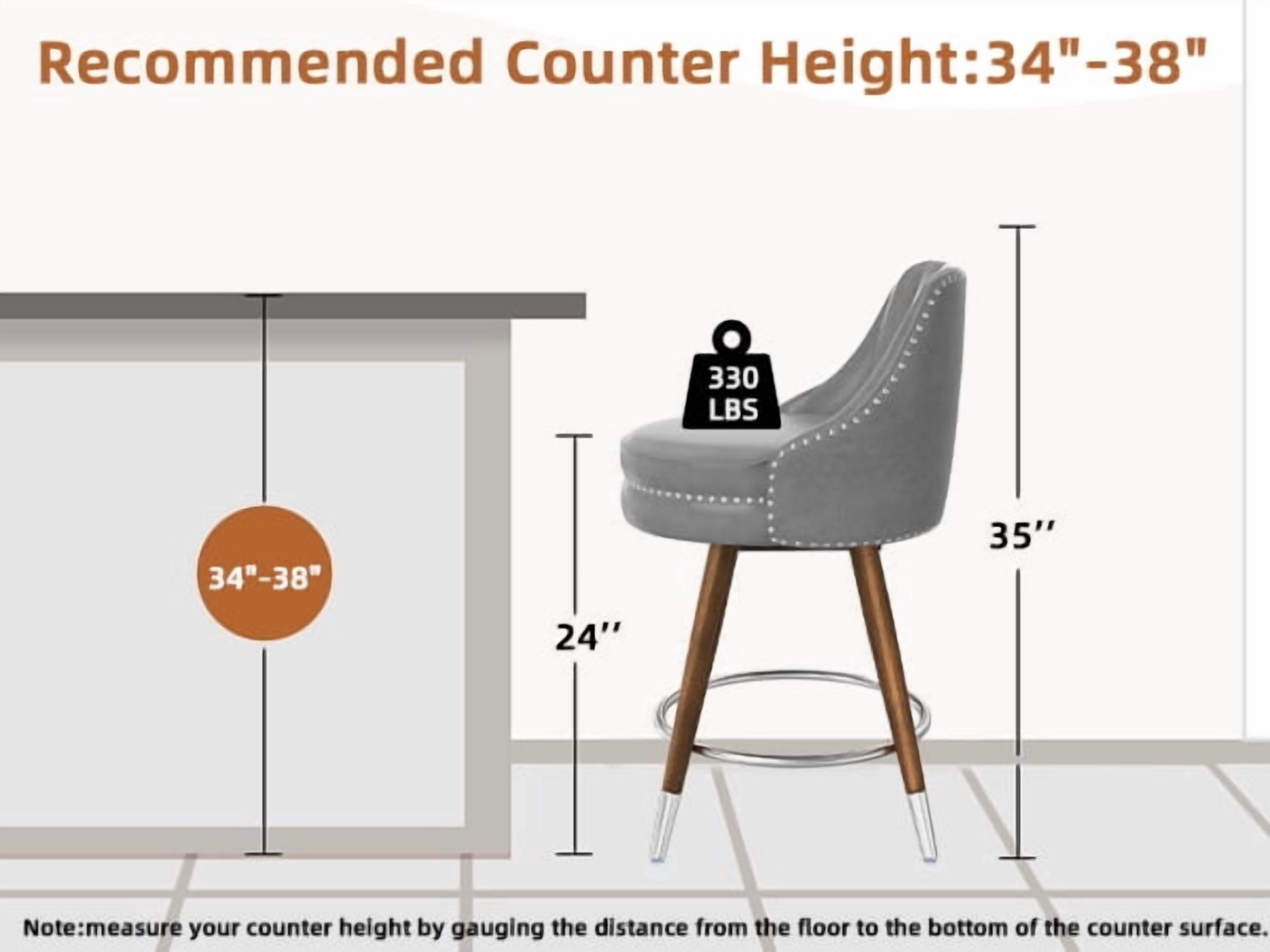 Ninecer 24" Swivel Counter Height Chairs, Modern PU Leather Bar Stools set of 2 with Thick Cushion and Footrest, Gray
