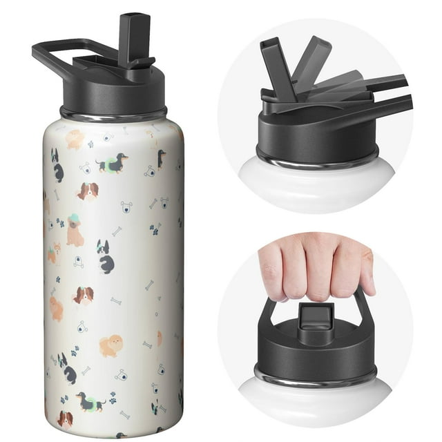 Pet Pattern Insulated Water Bottle with Paw Print - 18/8 Stainless Steel Construction & Copper Layer Technology