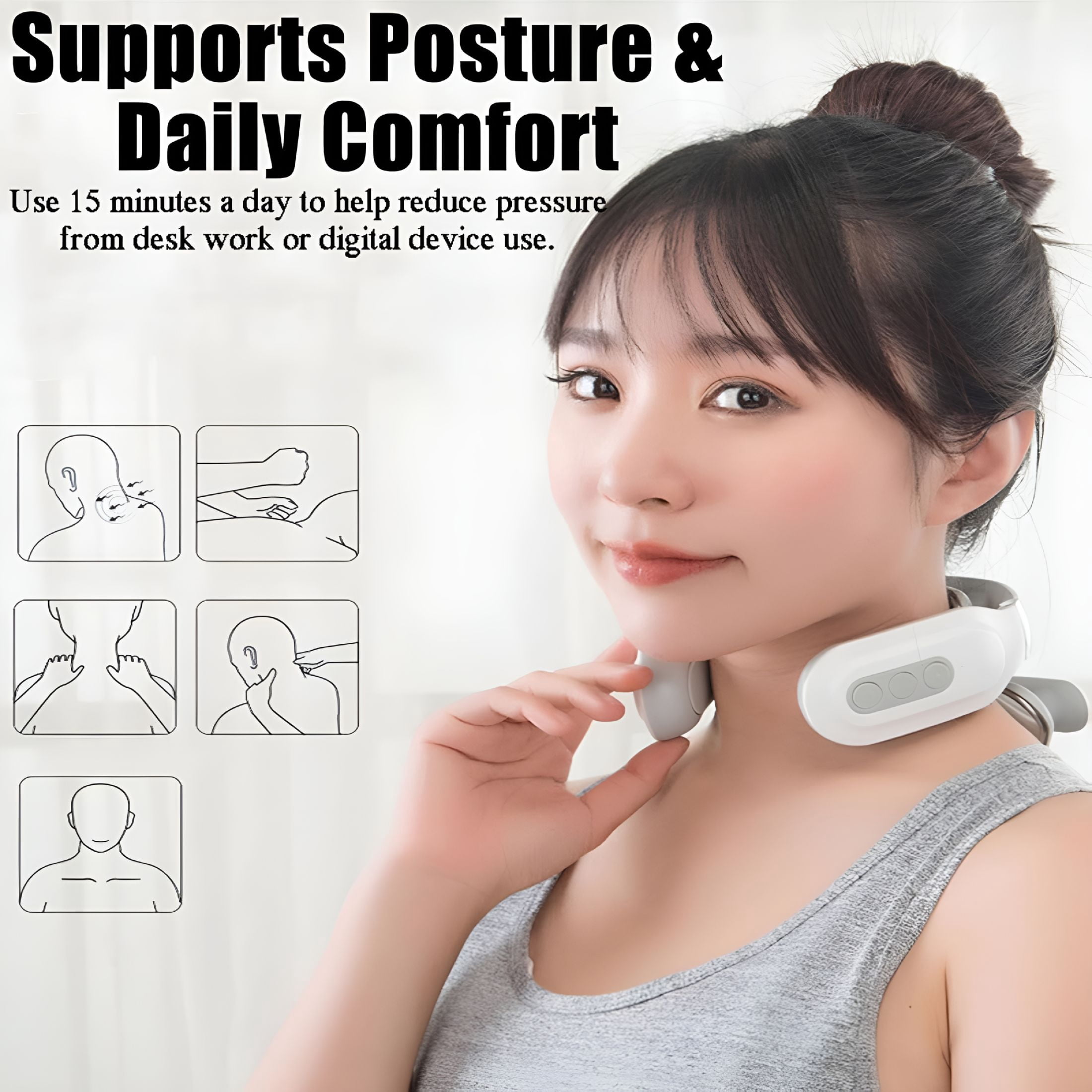 OITY Neck Massager with Heat-6 Modes&15 Intensities,4-Head Vagus Nerve Device for Deep Muscle&Shoulder Pain Relief