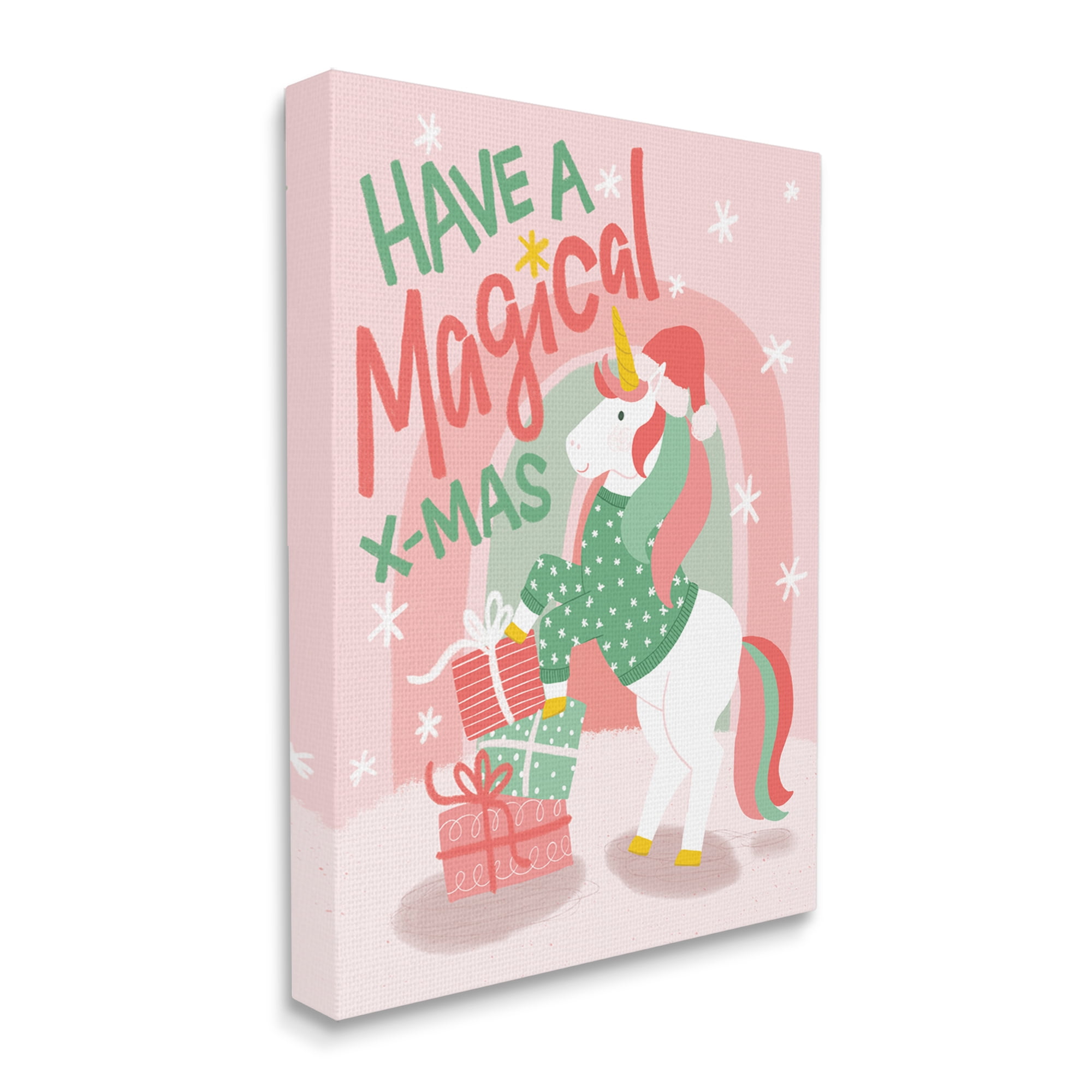 Magical X-Mas Pink Unicorn Rainbow Holiday Gifts Fairy Tales & Fantasy Graphic Art Gallery-Wrapped Canvas Print Wall Art